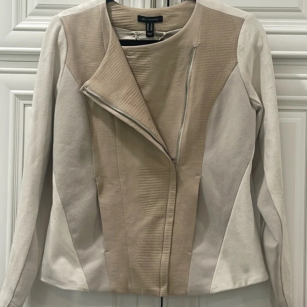 H by Halston Women's Size 2 Beige Cream Tan  Long Sleeve Zip Up lined Blazer - Picture 3 of 15